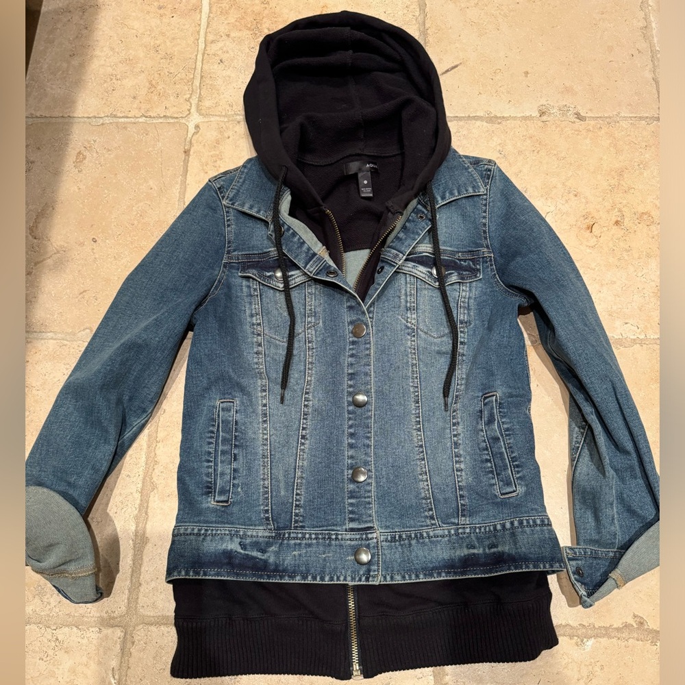 Aqua Hooded Sweatshirt Jean Jacket